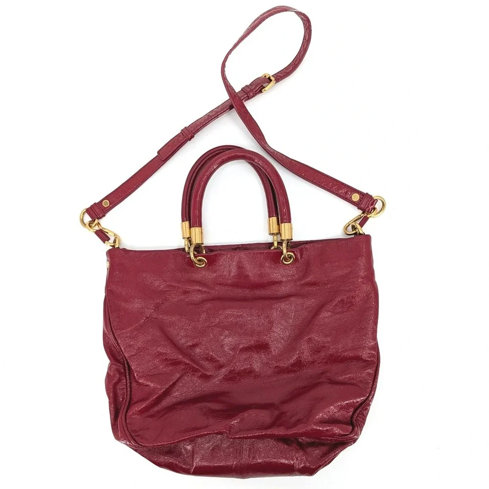 Marc‎ by Marc Jacobs Red Patent Leather Tote Crossbody Bag Gold Hardware